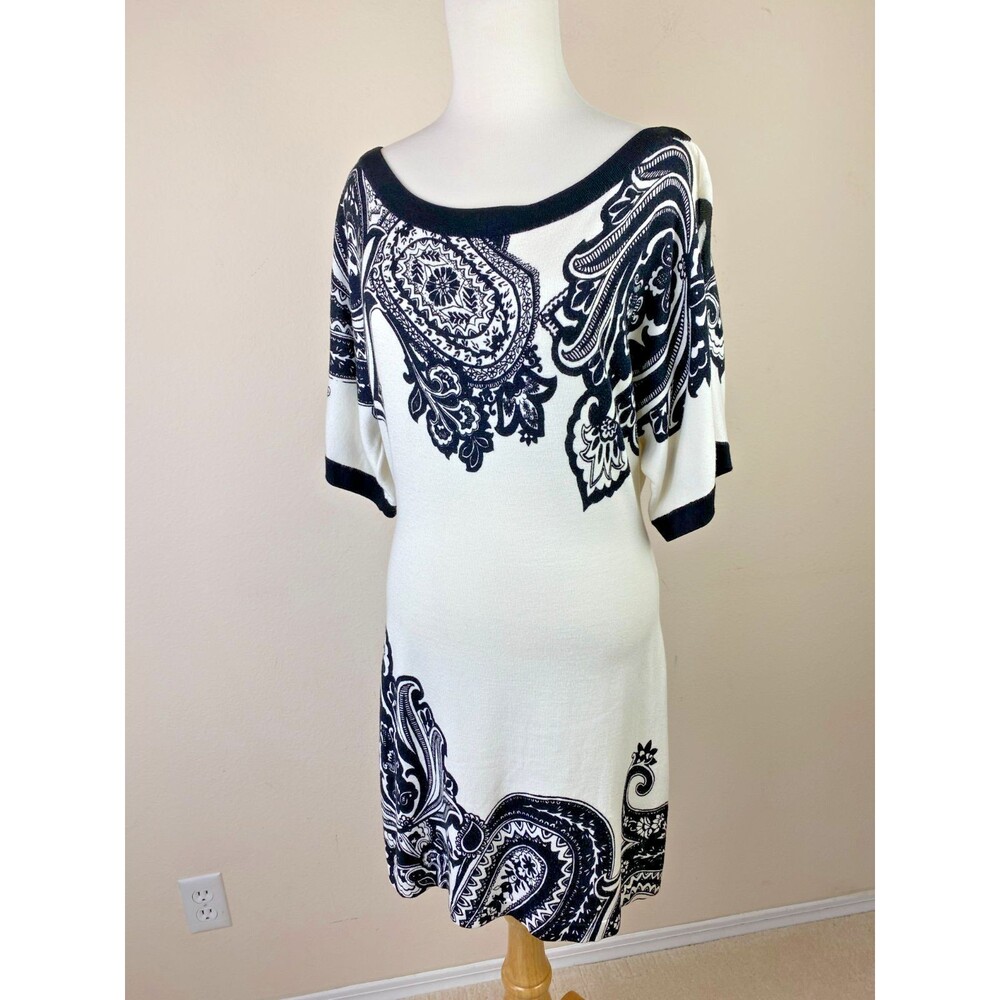 White House Black Market Paisley Tunic Mini Shift Dress M Ivory Black Mod Vibe